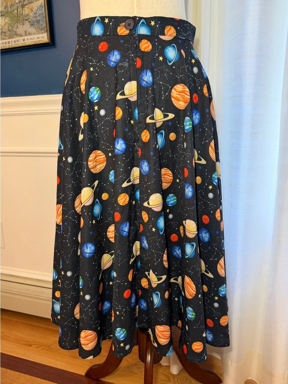 LA Soul Space Themed In Orbit Black Planet Print A-Line Skirt